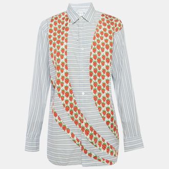 Comme Des Gar&ccedil;ons Blue Striped Strawberry Print Cotton Shirt
