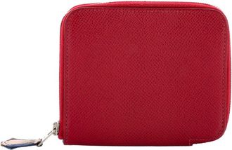Herm&egrave;s Burgundy Sheep Leather Azap Zip Around Wallet Silkin Epsom Compact (Authentic Pre-Loved)