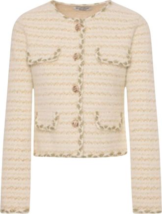Fracomina Boucl&eacute; Cardigan - Dames - Vesten - Beige - S - Tweed - Truien & Vesten
