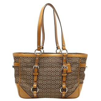 Coach Beige Canvas Patent Leather Tote Bag (Pre-Owned)