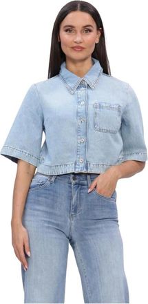 Liu Jo Overhemden, Dames, Blauw, S, Katoen, Camica M/C Tencel Blouse