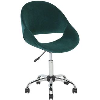 Beliani Silla de oficina giratoria verde esmeralda con tapizado de terciopelo con base plateada altura ajustable Selma