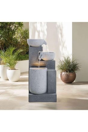 Living and Home Creative Solar Powered Water Feature Outdoor Fountain Rockery Deco in Natural
