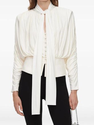 Self Portrait Cream Tie Neck Jersey Top