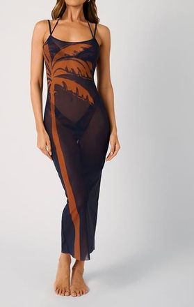 WeWoreWhat Mesh Scoop Maxi Slip Dress in Mid Blue/clay at Nordstrom, Size X-Small