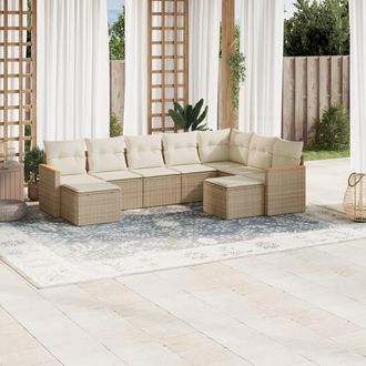 vidaXL Set De Sof&aacute;s De Jard&iacute;n 9 Pzas Con Cojines Rat&aacute;n Sint&eacute;tico Beige Vidaxl