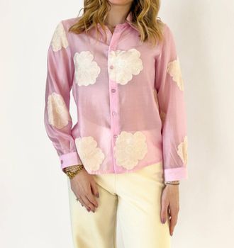 Astrid June Embroidered Button Down Top In Pink