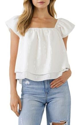 endless rose Sequin Accent Square Neck Top in White at Nordstrom Rack, Size Small