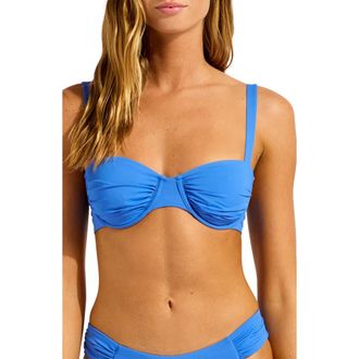 Seafolly Ruched Underwire Bikini Top in Sapphire at Nordstrom, Size 10 Us