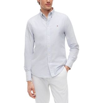 Tommy Hilfiger Mens Oxford Shirts Ithaca Stripe Regular Long Sleeve Cotton Shirt - Blue - Size X-Small