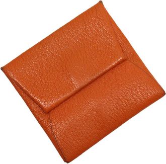 Hermès Orange Chevre Myzore Leather Coin Purse/Coin Case (Pre-Owned)