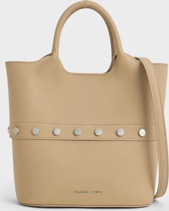 Charles & Keith Bobbie Twill Studded Convertible Two-Way Bucket Bag