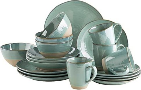 Mäser Serie Nottingham, Vintage Geschirr-Set für 4 Personen, 20-teiliges Kombiservice mit unregelmäßig runden Formen im Retro Look, Steinzeug, Türkis-Grün ab 149,52 €