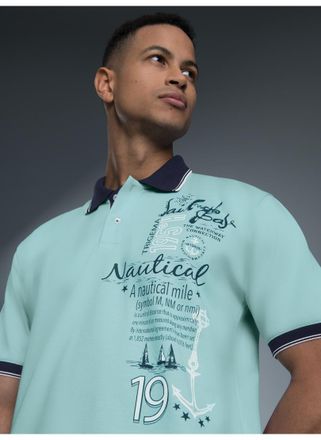 Trigema Poloshirt TRIGEMA TRIGEMA Poloshirt mit maritimem Printmotiv, Herren, Gr. 4XL, blau (gletscher), 100% Baumwolle, Basic, Shirts Poloshirt