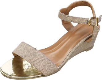 Generic Cocila Ladies Wide Fit Sandals WomenS Casual Side Hollow Belt Buckle Slope Bottom Roman Shoes Summer Fashion Gold, 5 Womens Sandels Fitting Wedding Fo