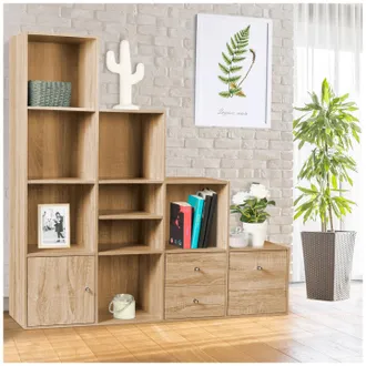 IDMarket Liam Mueble De Escalera De 4 Niveles En Madera Efecto Haya Con Puerta Y Cajones