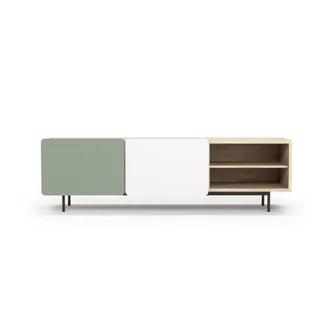 HERDASA Mueble TV melamina roble-verde-blanco patas grafito 54x180x44 cm