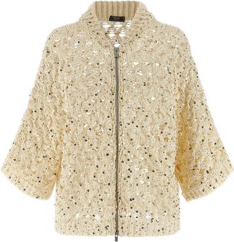 PESERICO Beige Sequin mesh cardigan
