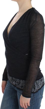 Ermanno Scervino Womens Black Wool Blend Stretch Long Sleeve Sweater Rayon Clothing