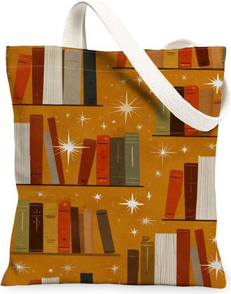 Generic Vintage Books Canvas Tote Bag, Stylish Library Print Reusable Grocery Bag, Autumn Lightweight Washable Shoulder Strap, Orange, 13x15 Inch