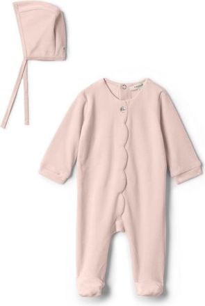 Fragile Girl Cotton Velour Scallop Romper with Bonnet in Baby Pink at Nordstrom, Size 3M