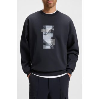 BOSS Stenson Zone Graphic Crewneck Sweatshirt in Dark Blue at Nordstrom, Size Xx-Large