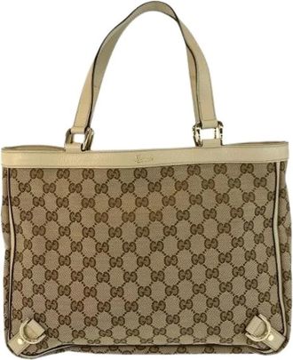 Gucci Pre-owned Tote Bags, female, Beige, Size: ONE SIZE Pre-owned Canvas Tote Bag