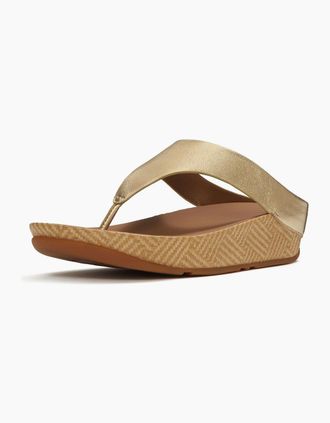 FitFlop Womens Fitflop Lulu Lux Graphic-Weave Toe-Post Leather Womens Platino Sandals - Gold - Size: 6