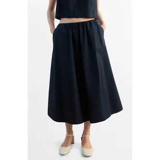 Mango Cotton Midi Skirt in Navy at Nordstrom, Size X-Large