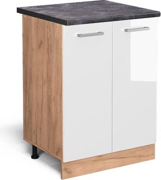 Vicco Mueble Bajo De Cocina R-line, Blanco Alto Brillo, 60 Cm, Et Antracita