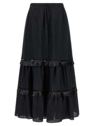 Kiton Fringed Linen Skirt - Black