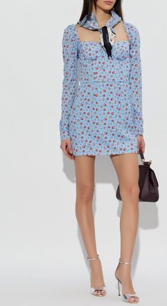 Dolce & Gabbana Silk Dress With Floral Motif, Womens, Blue