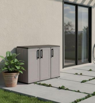 Dmora Armario Multiusos Para Exterior O Interior, Mueble 3 Puertas Y 1 Balda En Polipropileno, 100% Made In Italy, 102x37h84 Cm, Color Gris, Con Embalaje Re