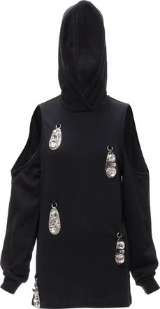 Area crystal hammered pendant black cold shoulder hoodie XS