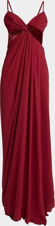 Elie Saab V-Neck Twisted Silk And Velvet Gown