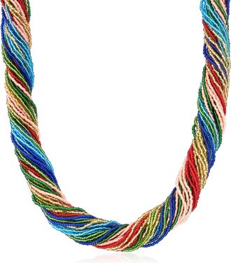 Ross-Simons Italian Multicolored Murano Glass Bead Torsade Necklace With 18kt Gold Over Sterling