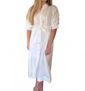 Pinch Design Lorraine Tucked Sleeve Buttoned Midi Dress In White