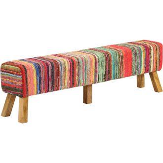 vidaXL Banco De Tela Chindi Y Madera Maciza De Mango Multicolor 160 Cm Vidaxl