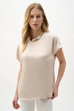 Joseph Ribkoff Satin And Silky Knit Straight Top In Moonstn