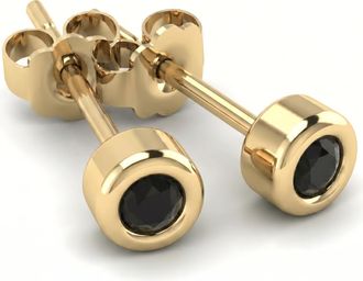 Pompeii3 33Ct Round Brilliant Cut Heat Treated Black Diamond Stud Earrings in 14K Gold Round Bezel Setting