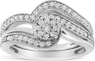 House of Brilliance 925 Sterling Silver 1/3ct Cttw Multi-Diamond Bypass Vintage-Style Bridal Set Ring and Band