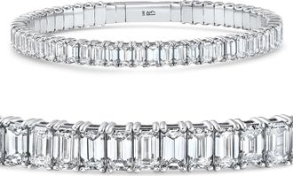 Pompeii3 16Ct Emerald Diamond Tennis Flexible Bangle Bracelet 14k White Gold Lab Grown
