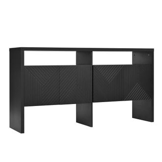 Urban Meuble Aparador negro moderno con 4 puertas texturizadas y 2 nichos abiertos