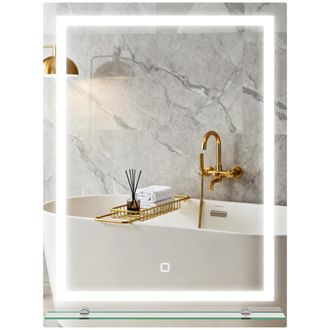 OEM Espejo Para Ba&ntilde;o 60x80 Cm Con 3 Colores De Luz Estante De Vidrio Funci&oacute;n De Memoria E Interruptor T&aacute;ctil Plata