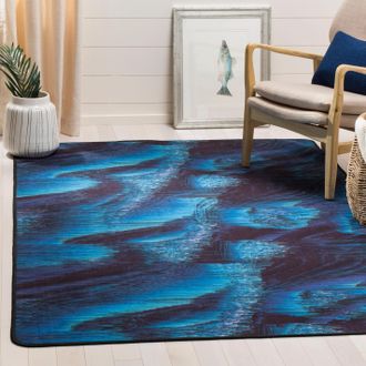 Safavieh Daytona Machine Washable Non-Slip Area Rug, Black / Turquoise Contemporary Style Easy Care