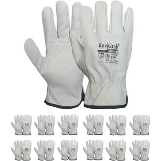 None Ruvigrab - Guanto da lavoro in pelle di fiore naturale - Guanti da giardinaggio - Guanti in pelle - Guanti in pelle - Pacco da 12