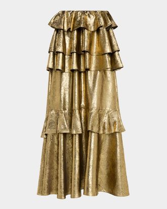 Aknvas Vilhelmine Metallic Tiered Maxi Skirt