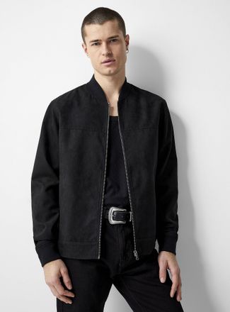 Le 31 Mens Faux-suede bomber jacket