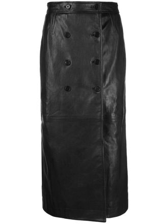 Alberta Ferretti Leren midi-kokerrok - Zwart