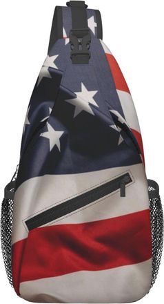 Generic Waving American Flag Shoulder Bag Trendy Sling Bag Adjustable Crossbody Bags For Casual Sports Camping